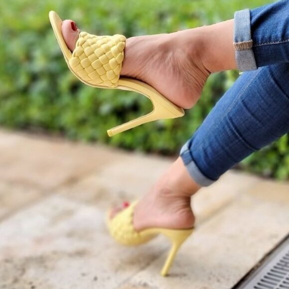 Shoes - Women's High Heel Mule Sandals Yellow Color